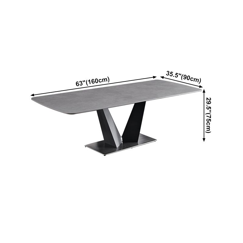 Contemporary Pedestal Dinner Table Stone Dining Table Rectangle for Home Clearhalo ' dining_table' 'Dining Tables & Seating' 'Dining Tables' 'furn' 'furn_dining_table' 'Furniture' 'furniture_dining_table' 'Kitchen & Dining Furniture' 'kitchen&dining_furn' 'kitchen' 'kitchen_dining_table' 1200x1200_cef91d91-4ebc-42ec-87d1-541fc462038b