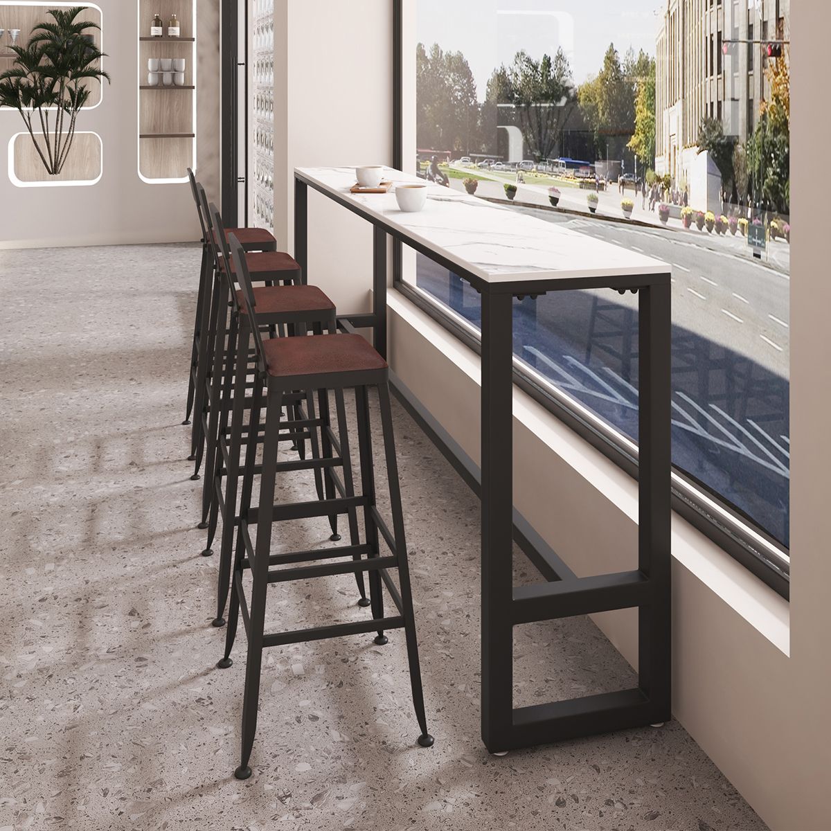 Modern Sintered Stone Bistro Bar Table Rectangle Metal Base Bar Table with Footrest Clearhalo 'Bar Furniture' 'Bar Tables' 'bar_tables' 'furn' 'furn_bar_tables' 'Furniture' 'Kitchen & Dining Furniture' 1200x1200_cefc0f8b-6179-43d9-9883-071cb55a40dd