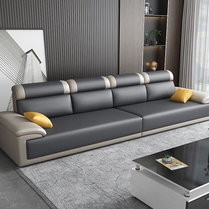 Contemporary Grey Sectional Sofa with Pillow Top Arm in Faux Leather Clearhalo 'furn' 'furn_sectionals' 'Furniture' 'Living Room Furniture' 'Sectionals' 1200x1200_cefc65e2-a931-4941-b4c1-2b1bfaae73de