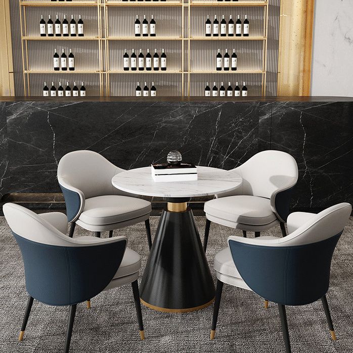 Mesa de comedor redonda con base de pedestal, mesa superior de piedra de lujo tradicional para el hogar