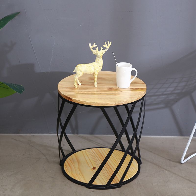 Drum End Table with Storage Solid Wood Round Top and Metal Base Clearhalo 'Coffee & Accent Tables' 'End & Side Tables' 'end_side_tables' 'furn' 'furn_end_side_tables' 'Furniture' 'Living Room Furniture' 1200x1200_cf0460f0-3561-41da-bd4b-7e0a74feaad6
