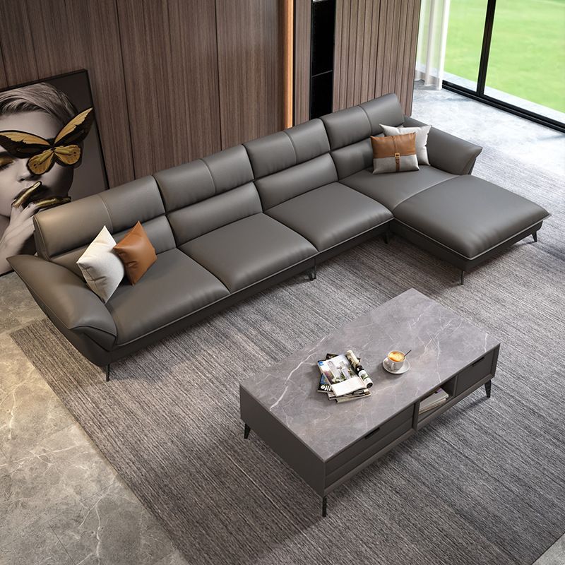 Glam Stationaire woonkamer Wandelde armkussens Faux Lederen Sofa Chaise