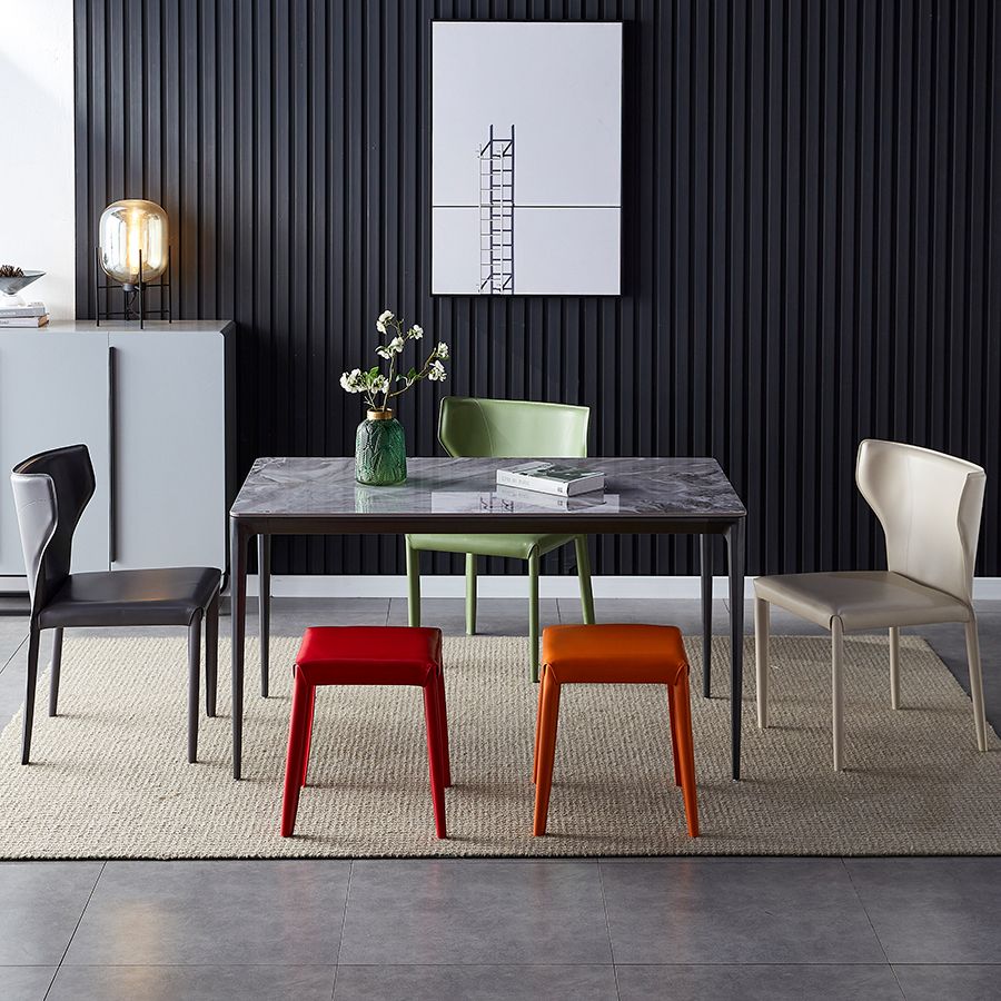 Kitchen Leather Dining Chair 32"H Wingback Side Chair with Metal 4 Legs Clearhalo ' kitchen&dining_furn' 'Dining Chairs' 'Dining Tables & Seating' 'dining_chair' 'furn' 'furn_dining_chair' 'Furniture' 'furniture_dining_chair' 'Kitchen & Dining Furniture' 'kitchen' 1200x1200_cf06578d-9bef-4853-9e51-7a840ca6577c