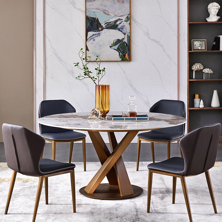 Glam Sintered Stone Dining Table Round Dinner Room Table with Pedestal Base Clearhalo 'Dining Tables & Seating' 'Dining Tables' 'dining_table' 'furn' 'furn_dining_table' 'Furniture' 'furniture_dining_table' 'Kitchen & Dining Furniture' 'kitchen' 'kitchen_dining_table' 1200x1200_cf0a76e2-ec4d-4011-bda9-dcdfe97573b1