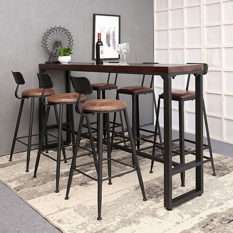Pine Wood Bar Dining Table Brown Industrial Bar Table with Trestle Base in Black Clearhalo 'Bar Furniture' 'Bar Tables' 'bar_tables' 'furn' 'furn_bar_tables' 'Furniture' 'furniture_bar_tables' 'Kitchen & Dining Furniture' 1200x1200_cf0c1799-2abc-45d9-ad00-cffbf372b9d6