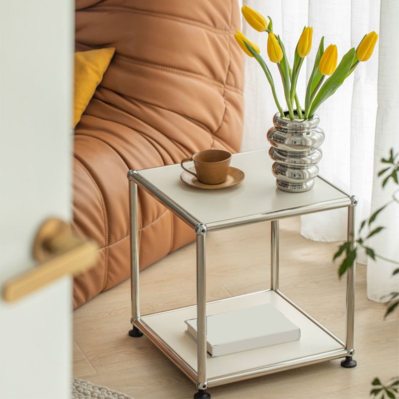 15. 6" Tall Modern Square Sofa Side Accent Table with Floor Shelf