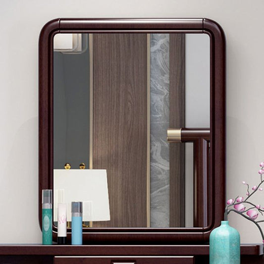 Traditional Mirrored Vanity Set Solid Wood Dressing Table with Stool in Brown