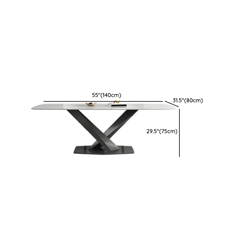 White Stone Top Dining Table Rectangular Tabletop with Metal Pedestal Base Clearhalo 'Dining Tables & Seating' 'Dining Tables' 'dining_table' 'furn' 'furn_dining_table' 'Furniture' 'Kitchen & Dining Furniture' 1200x1200_cf1027e1-c482-449d-ae79-dc5c042fe67c