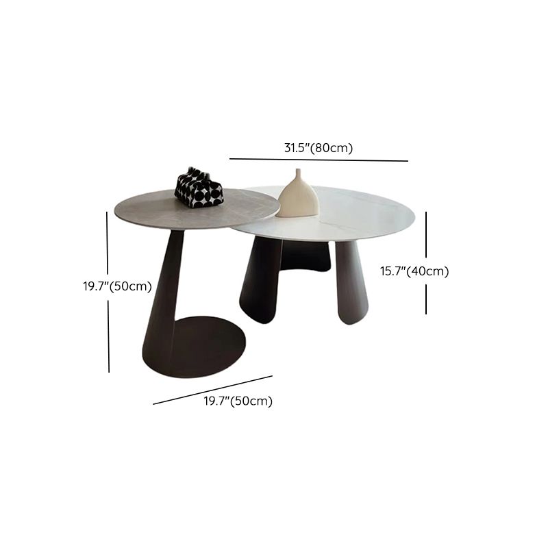 2-Piece Slate Round Coffee Table Set Modern White Simple Cocktail Table Clearhalo 'Coffee & Accent Tables' 'Coffee Tables' 'coffee_tables' 'furn' 'furn_coffee_tables' 'Furniture' 'Living Room Furniture' 1200x1200_cf11ae20-357f-4d0e-bffb-06c6360452d9
