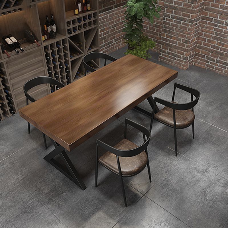 Mesa de cena de rectángulo industrial Mesa de comedor de base de trineo de metal negro