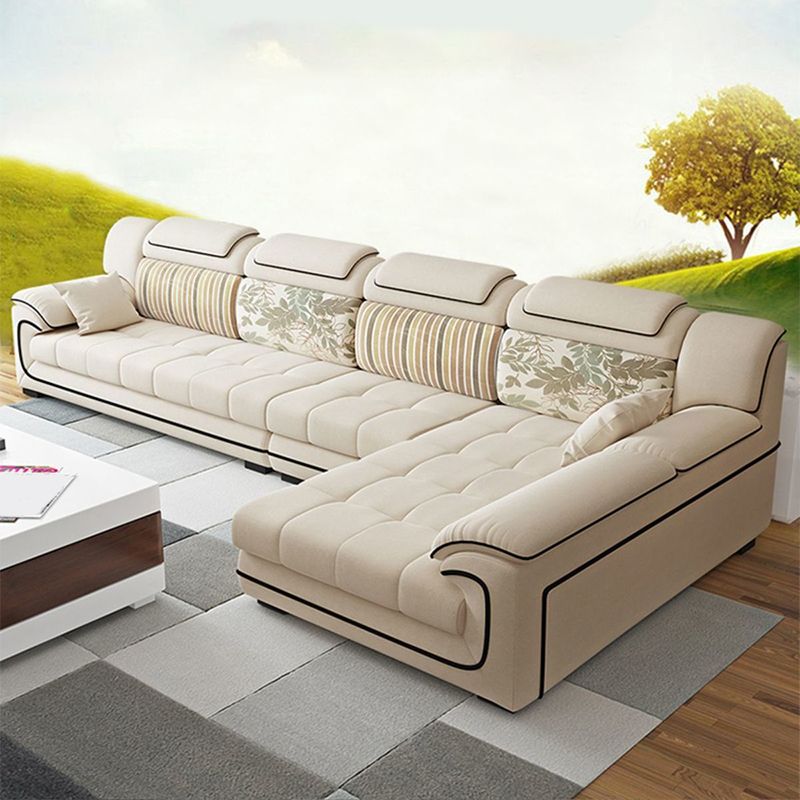 Cream Contemporary Pillow Top Arm Sectional for Living Room, Apartment Clearhalo 'furn' 'furn_sectionals' 'Furniture' 'furniture_sectionals' 'kitchen' 'kitchen_sectionals' 'Living Room Furniture' 'Sectionals' 1200x1200_cf158ccc-ca31-4bdb-af39-ccca24a3d34b