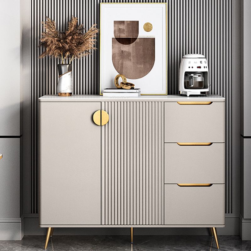 Glam Style Dining Buffet Stone Sideboard Table with Cabinets Clearhalo 'buffet_sideboard' 'Buffets & Sideboards' 'furn' 'furn_buffet_sideboard' 'Furniture' 'Kitchen & Dining Furniture' 1200x1200_cf16c986-894e-4733-bd42-75dff182fc1a