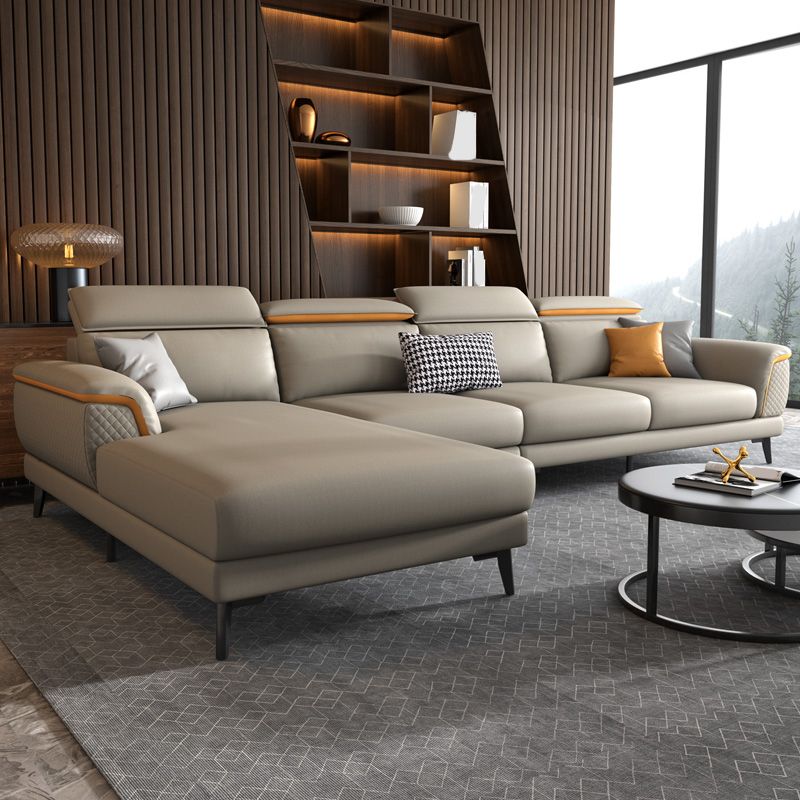 L-Shape Faux Leather Slipcovered Sofa Stain-Resistant Sectional and Chaise for 4 People Clearhalo 'furn' 'furn_sectionals' 'Furniture' 'furniture_sectionals' 'Living Room Furniture' 'Sectionals' 1200x1200_cf1c20bd-9533-4bf5-88b9-04ed692c025b