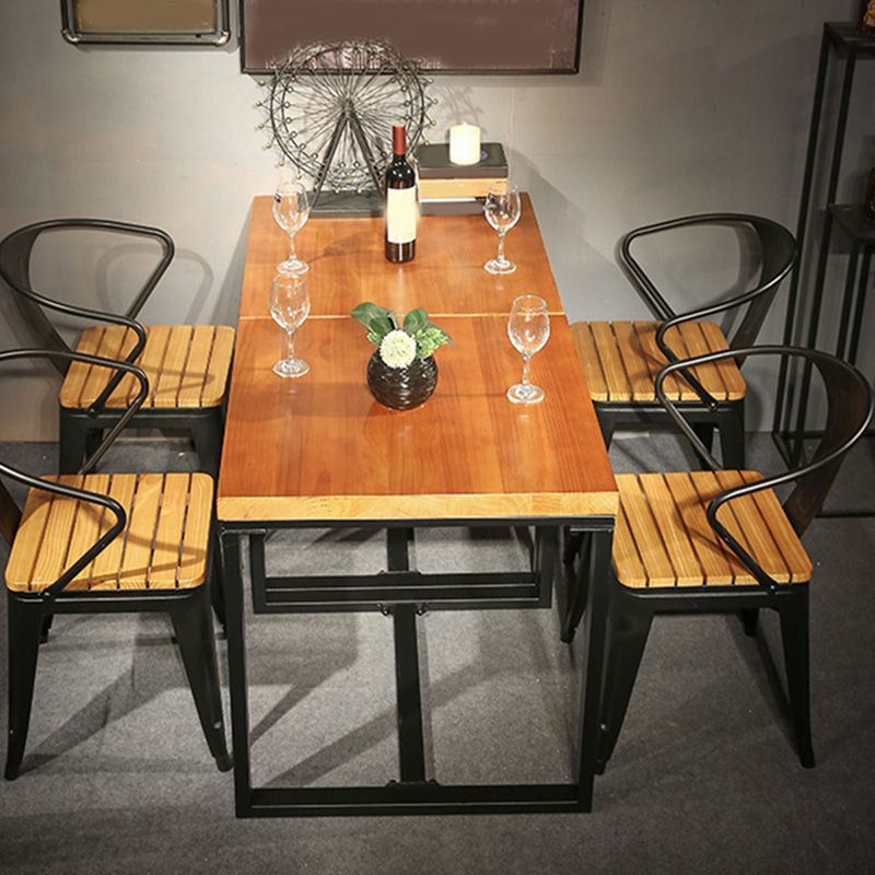 Industrial Indoor Dining Table Brown Wood Top Table with Metal Frame Clearhalo 'Dining Tables & Seating' 'Dining Tables' 'dining_table' 'furn' 'furn_dining_table' 'Furniture' 'Kitchen & Dining Furniture' 1200x1200_cf1dbaca-f910-4bd0-a08b-4baf12cdf135
