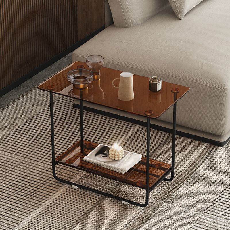 Mesa lateral superior de vidrio rectángulo 21.65 "Mesa de base de trineo de metal de alto con estante