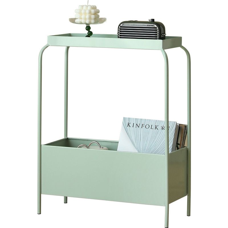 Mid-Century Corner Table Metal 4 Legs Side End Table with Storage