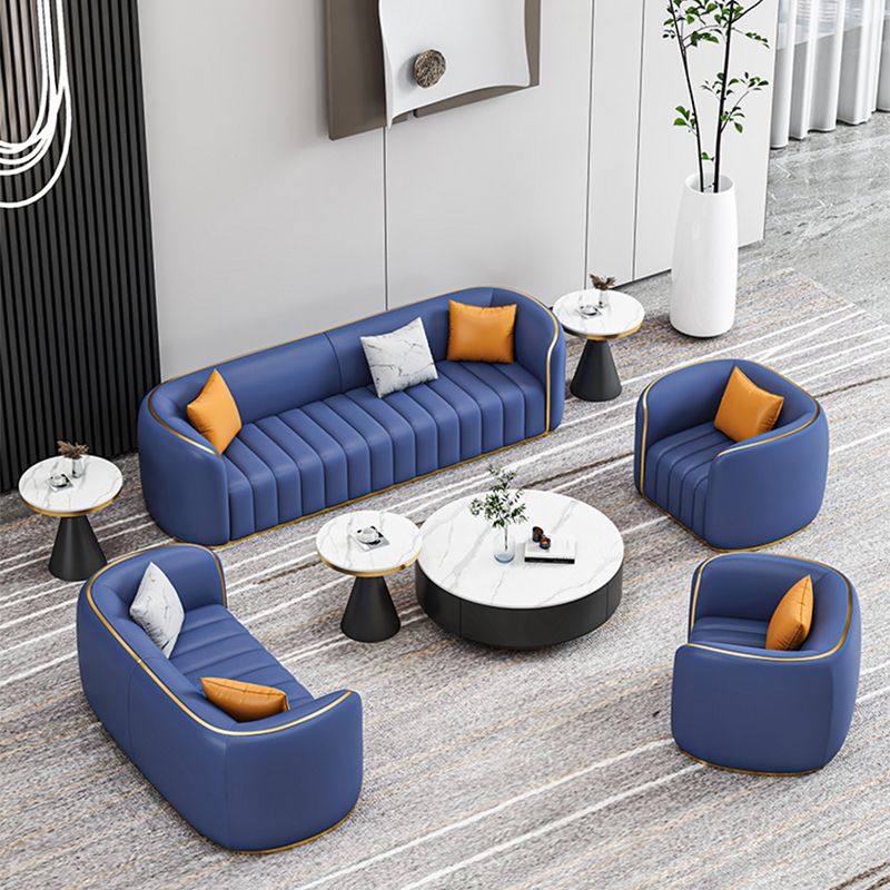 Tuxedo Arm Sofa in Grey/Blue Faux Leather Sofa with Metal Accent Clearhalo 'furn' 'furn_sofas' 'Furniture' 'Living Room Furniture' 'Sofa' 'sofas' 1200x1200_cf22c829-b9cc-4818-be09-5f089d239074