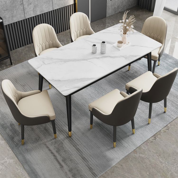 Minimalist Style Sintered Stone Dining Set with Traditional Height Table and 4 Black Legs Base Clearhalo 'Dining Room Sets' 'Dining Tables & Seating' 'dining_room_set' 'furn' 'furn_dining_room_set' 'Furniture' 'furniture_dining_room_set' 'Kitchen & Dining Furniture' 'kitchen&dining_furn' 'kitchen' 1200x1200_cf22f8f2-dc6b-4a9c-b6de-7791905bbb05