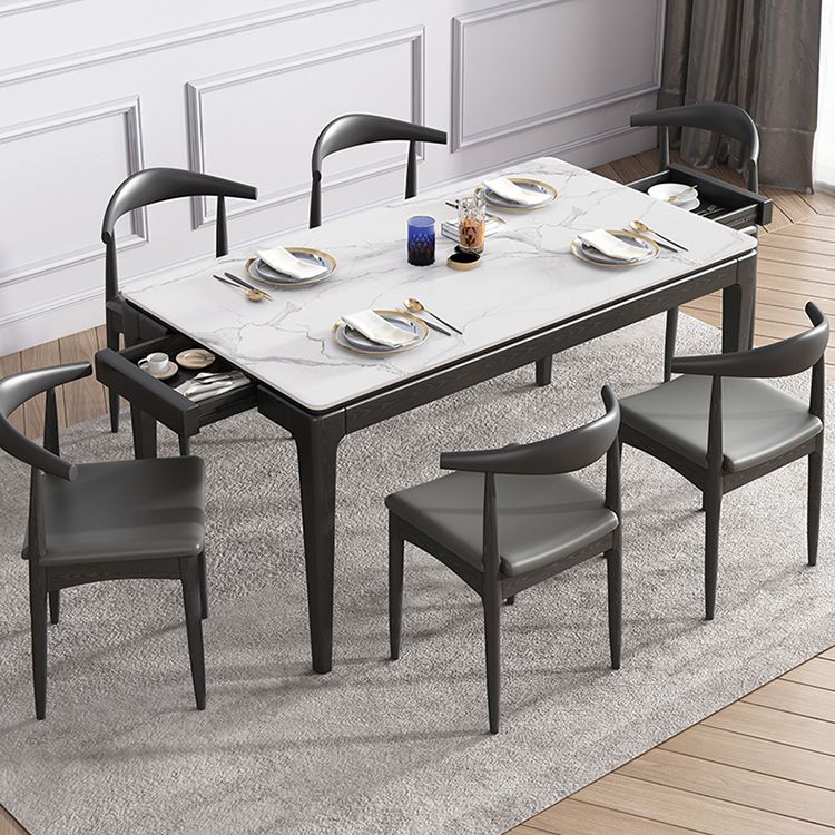 Modern White & Black Sintered Stone Dining Set Rectangle Shape Standard Dining Set for Kitchen Clearhalo 'Dining Room Sets' 'Dining Tables & Seating' 'dining_room_set' 'furn' 'furn_dining_room_set' 'Furniture' 'furniture_dining_room_set' 'Kitchen & Dining Furniture' 'kitchen&dining_furn' 'kitchen' 1200x1200_cf23da32-43cd-449f-aba6-2a92b3b69138