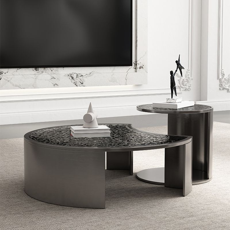 Glass Top Coffee Table Round Nesting Coffee Table Set with Grey Legs Clearhalo 'Coffee & Accent Tables' 'Coffee Tables' 'coffee_tables' 'furn' 'furn_coffee_tables' 'Furniture' 'Living Room Furniture' 1200x1200_cf24e600-1aad-4324-86af-df7648098e86