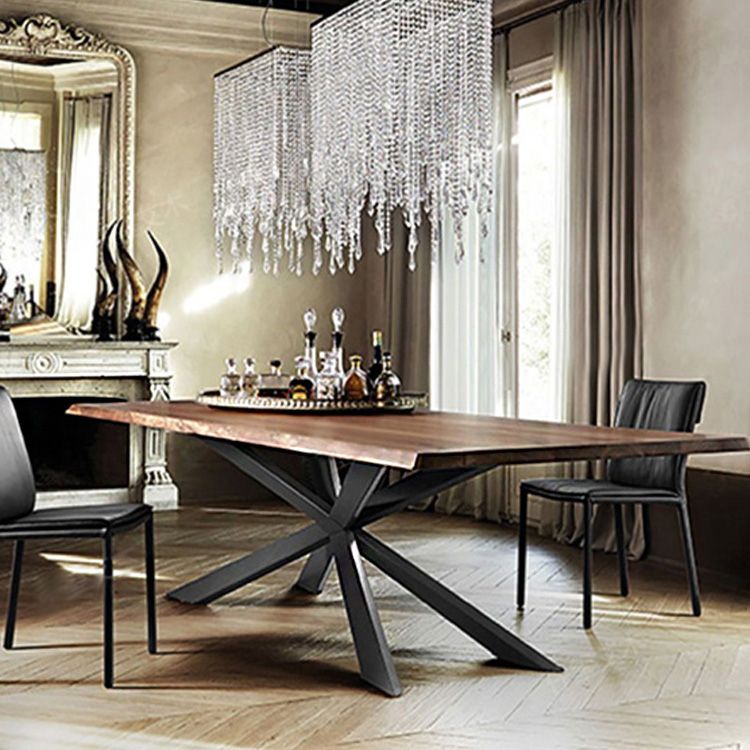 Industrial Solid Wood Dining Table Rectangle Table in Brown with Metal Pedestal Clearhalo ' dining_table' 'Dining Tables & Seating' 'Dining Tables' 'furn' 'furn_dining_table' 'Furniture' 'furniture_dining_table' 'Kitchen & Dining Furniture' 'kitchen&dining_furn' 'kitchen' 'kitchen_dining_table' 1200x1200_cf2567dd-ad0a-4e5f-8acb-60ffde6bc97b