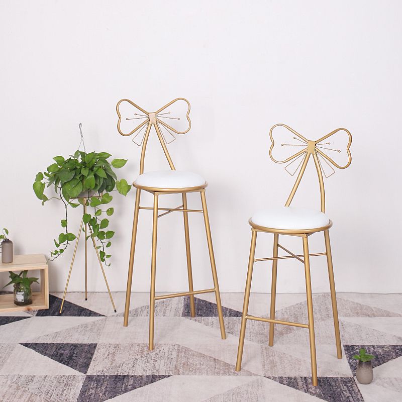 Nordic Armless Backrest Counter Stool Iron Cafe Bar Stool with Leather Cushion and Pedal Clearhalo 'Bar Furniture' 'Bar Stools' 'bar_stools' 'furn' 'furn_bar_stools' 'Furniture' 'furniture_bar_stools' 'Kitchen & Dining Furniture' 1200x1200_cf25a148-9dc5-47f9-86e1-a81f22f0333e