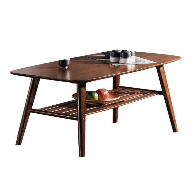 Nordic Style Rectangular Solid Wood Table 4 Legs Base with Storage Rack Coffee Table