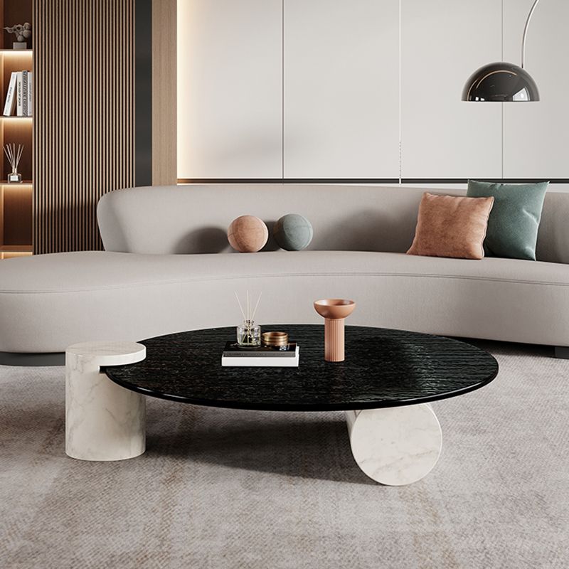 Moderner Marmor-Couchtisch mit 2 Beinen, runder Cocktailtisch mit Glasplatte, transparent