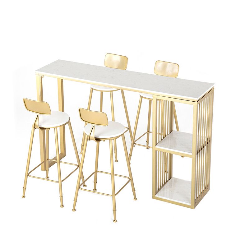 White Rectangle Faux Marble Top Bar Table Industrial Double Pedestal with Shelves Clearhalo 'Bar Furniture' 'Bar Tables' 'bar_tables' 'furn' 'furn_bar_tables' 'Furniture' 'Kitchen & Dining Furniture' 1200x1200_cf2d75dd-52a6-460c-9aa0-f0de32aba4a4