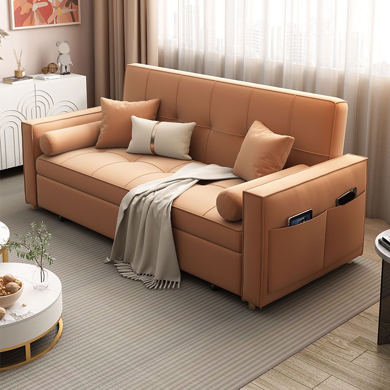 Faux Leather Convertible Sofa Bed with Pillows in Orange for Apartment Clearhalo 'furn' 'furn_sofas' 'Furniture' 'Living Room Furniture' 'Sofa' 'sofas' 1200x1200_cf2e7388-5ce5-49a5-8136-53d55da52f9d