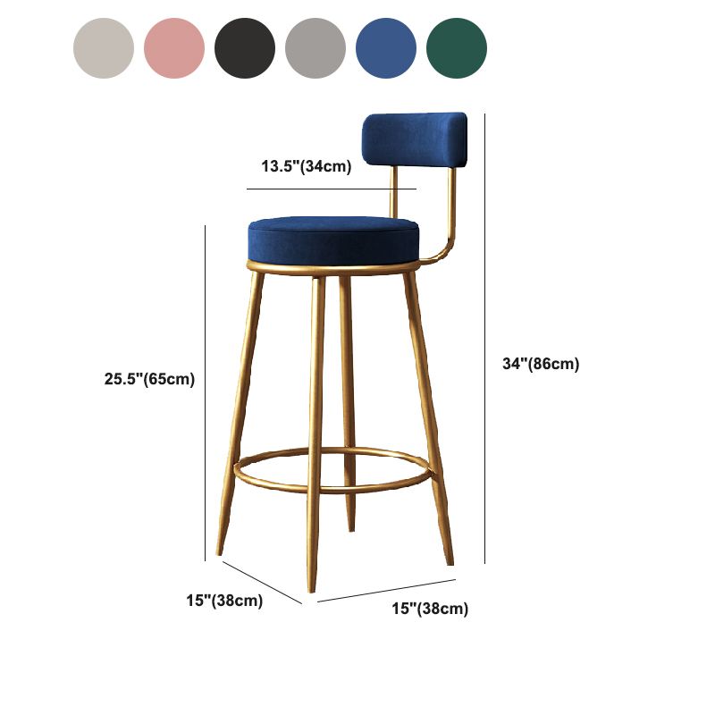 Nordic Backrest Armless Counter Stool Iron Bar Stool with Footrest and Cushion