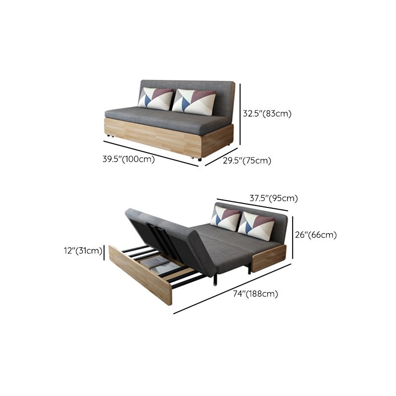 Contemporary Sofa Bed Fabric Wood with Storage Cushion Back Gray Armless Futon Frame