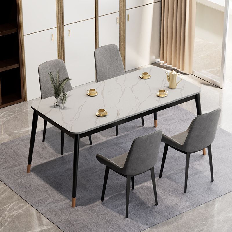 Glam Style Stone Dining Table 4 Metal Legs Table Home Rectangle Dining Table Clearhalo 'Dining Tables & Seating' 'Dining Tables' 'dining_table' 'furn' 'furn_dining_table' 'Furniture' 'furniture_dining_table' 'Kitchen & Dining Furniture' 1200x1200_cf3680cf-8e88-433f-9841-4d0e7fe655db