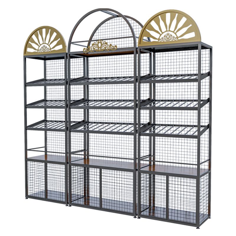 Rack à vin de bouteille de plancher en métal Porte-vin noir contemporain avec étagères de rangement