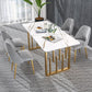 Glam Style Stone Top Double Pedestal Table Home Rectangle Dining Table Clearhalo 'Dining Tables & Seating' 'Dining Tables' 'dining_table' 'furn' 'furn_dining_table' 'Furniture' 'furniture_dining_table' 'Kitchen & Dining Furniture' 'kitchen' 'kitchen_dining_table' 1200x1200_cf3a79db-cd1d-4818-84a2-26c56a307561