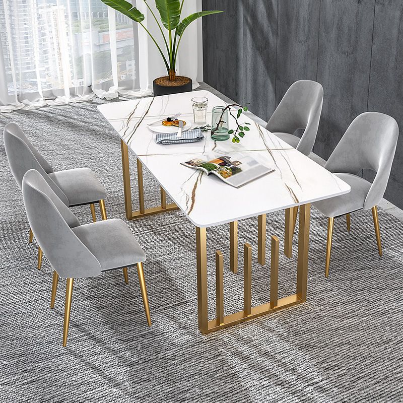 Glam Style Stone Top Double Pedestal Table Home Rectangle Dining Table Clearhalo 'Dining Tables & Seating' 'Dining Tables' 'dining_table' 'furn' 'furn_dining_table' 'Furniture' 'furniture_dining_table' 'Kitchen & Dining Furniture' 'kitchen' 'kitchen_dining_table' 1200x1200_cf3a79db-cd1d-4818-84a2-26c56a307561