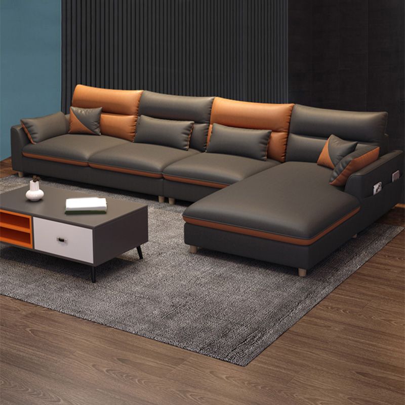 Contemporary Right Hand Facing Sofa & Chaise L-Shape Faux Leather Sofa Clearhalo 'furn' 'furn_sectionals' 'Furniture' 'Living Room Furniture' 'Sectionals' 1200x1200_cf3b1268-75a6-4303-8089-0d6c194211e4