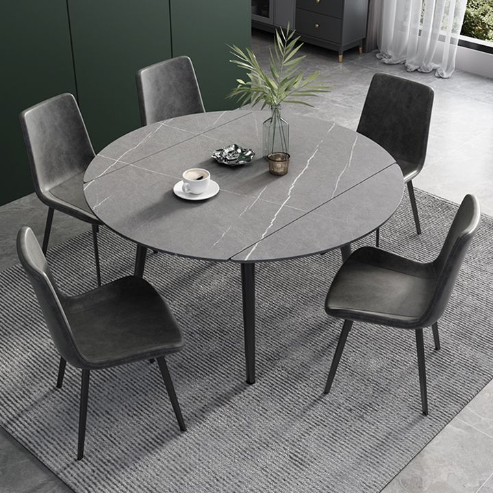 52" Round Sintered Stone Top Table Extendable 4 Legs Dining Table, Metal in Black Clearhalo ' dining_table' 'Dining Tables & Seating' 'Dining Tables' 'furn' 'furn_dining_table' 'Furniture' 'furniture_dining_table' 'Kitchen & Dining Furniture' 'kitchen&dining_furn' 'kitchen' 'kitchen_dining_table' 1200x1200_cf3bf0ec-76df-4a3b-86f2-982cd3ece780