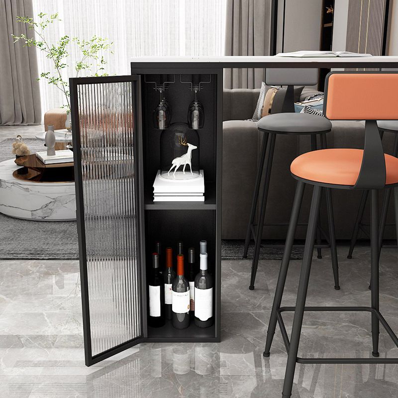 Faux Marble Black Counter Height Dining Table Industrial Metal Base Counter Wine Table
