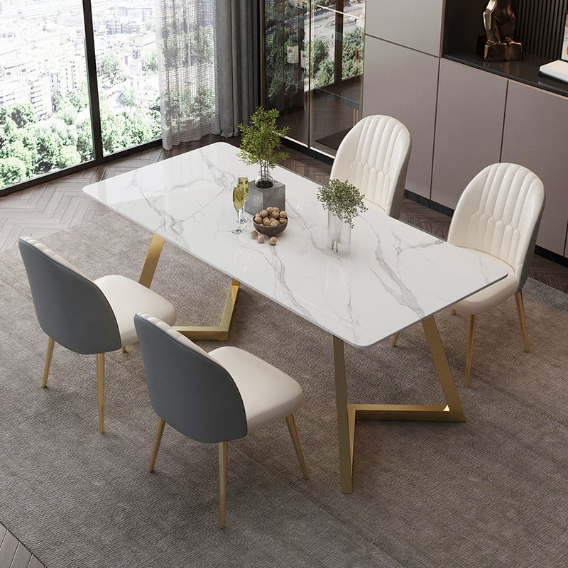 Set da tavolo da pranzo rettangolare glam 1/2/5/7 pezzi Dinette set con top in pietra sinterizzata bianca