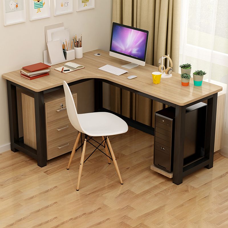 Modern Corner Wooden Writing Desk Cable Management H-Shape Office Desk with Metal Legs Clearhalo 'furn' 'furn_office_desk' 'Furniture' 'Office Desks' 'Office Furniture' 'office_desk' 1200x1200_cf43e8ef-48ee-490a-aba1-5b3da39c2c68
