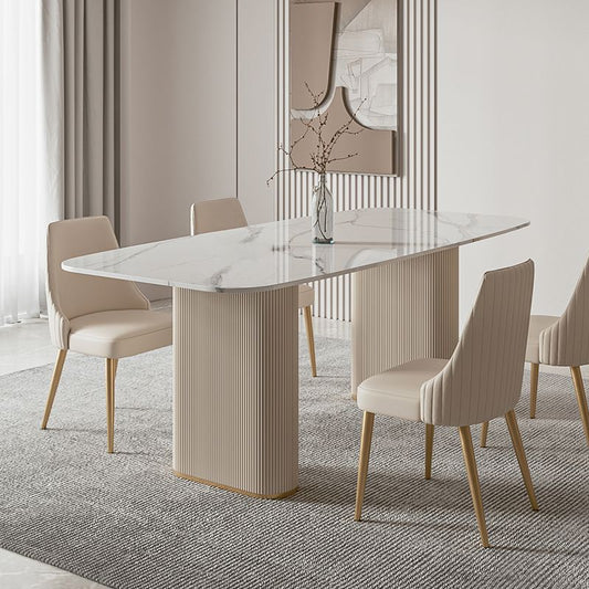 Set da pranzo moderno in pietra 1/4/5/7 pezzi tavolo da pranzo con sedie bianche