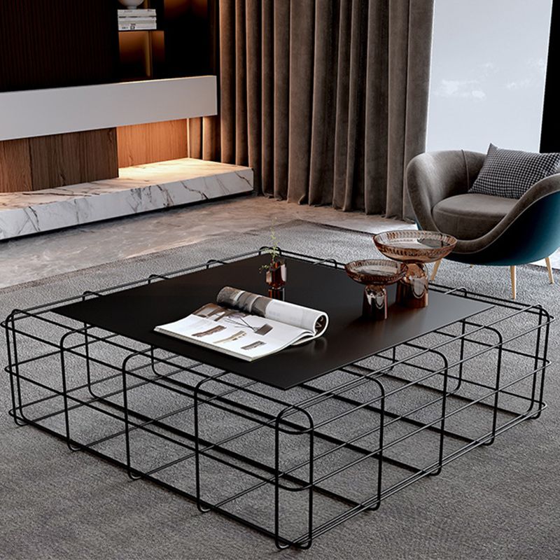 Mid-Century Modern Frame Coffee Table in Black with Iron Top