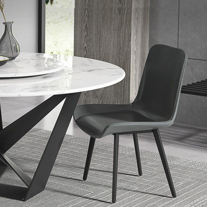 Modern Leather Brasserie Side Chair Solid Back Dining Chair with Black Legs Clearhalo ' kitchen&dining_furn' 'Dining Chairs' 'Dining Tables & Seating' 'dining_chair' 'furn' 'furn_dining_chair' 'Furniture' 'furniture_dining_chair' 'Kitchen & Dining Furniture' 'kitchen' 1200x1200_cf47eefd-621e-4f1e-aeb4-4054a953fd9f