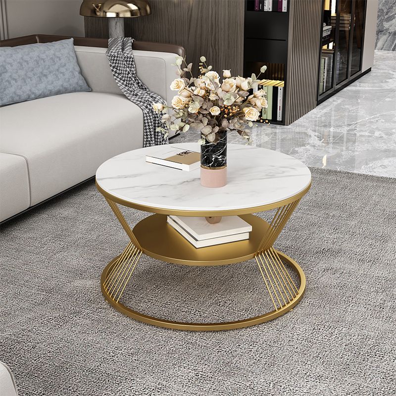 No Distressing Round Coffee Table Frame Single Coffee Table with Shelf Clearhalo 'Coffee & Accent Tables' 'Coffee Tables' 'coffee_tables' 'furn' 'furn_coffee_tables' 'Furniture' 'Living Room Furniture' 1200x1200_cf497c31-5174-4feb-97e1-13ffde9386f5