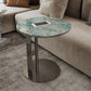 Glam C-shape Side Table Round Stone Top Sofa Side Accent Table