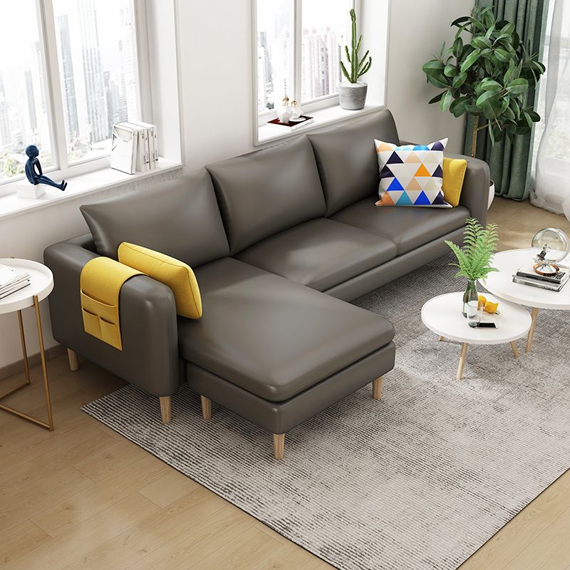 Scandinavian 30.7 " H Faux Leather Square Arm Sofa & Chaise with storage