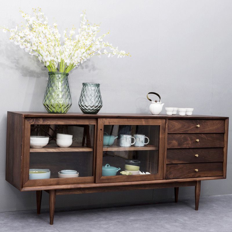 Sideboard moderno a 4 a tasto da pranzo in legno massiccio a 4 cassetto con porta scorrevole