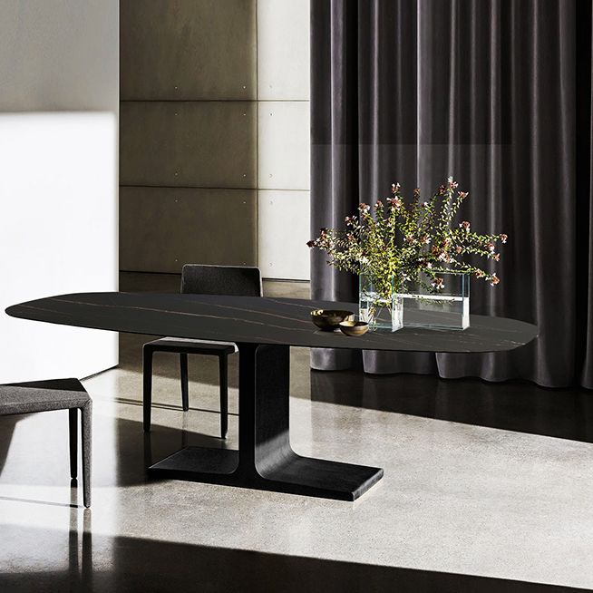 Oval Contemporary Dining Table Black Sintered Stone Table with Pedestal Base Clearhalo ' dining_table' 'Dining Tables & Seating' 'Dining Tables' 'furn' 'furn_dining_table' 'Furniture' 'furniture_dining_table' 'Kitchen & Dining Furniture' 'kitchen&dining_furn' 'kitchen' 'kitchen_dining_table' 1200x1200_cf51413b-bbb2-4a8b-8457-3e1ec47643e8