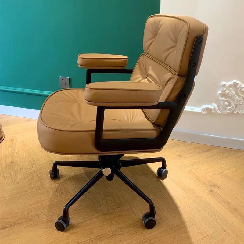 27.16" L x 25.98" W x 36.22" H Genuine Leather Arm Chair with Wheels for Bedroom Clearhalo 'Accent Chairs' 'accent_chairs' 'Chairs & Seating' 'Furniture' 'furniture_accent_chairs' 'Living Room Furniture' 1200x1200_cf561c23-604f-49d8-add6-91f981ff9a64